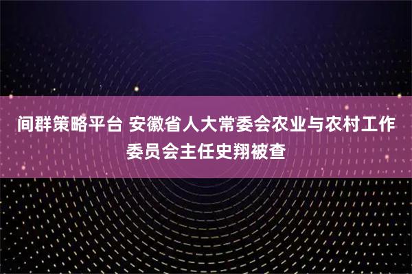 间群策略平台 安徽省人大常委会农业与农村工作委员会主任史翔被查